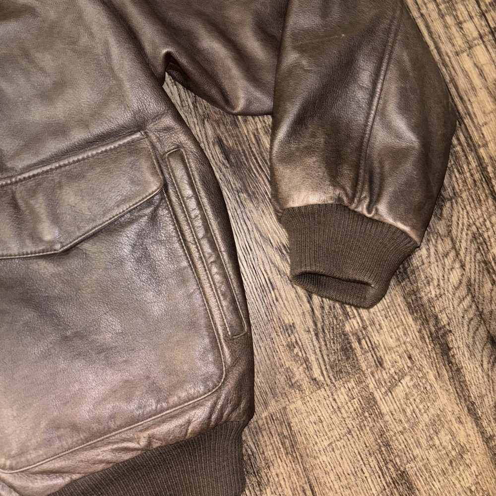 Vintage Orvis Fly Fishing Schools Leather Jacket Mens Large Brown Lined Full Zip - Picture 5 of 15
